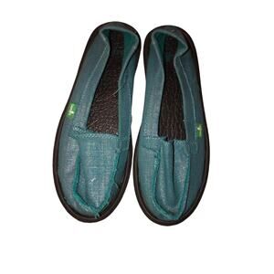 Sanuk Logo Teal Shimmer Casual Slip On Loafers Shoes Women's 5